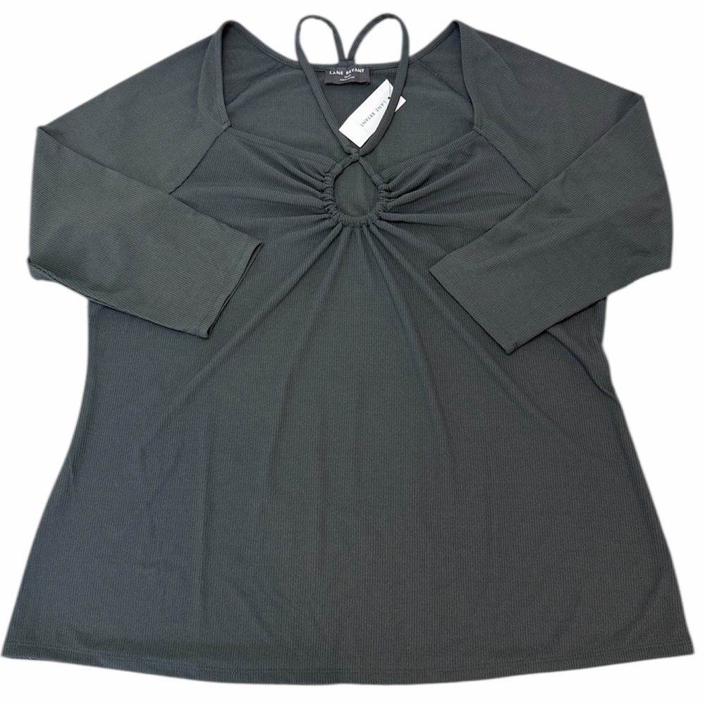 Lane Bryantâ Black Ribbed Cutout Ring Top 3/4 Sleeve
Stretch Knit 18/20 Modern
